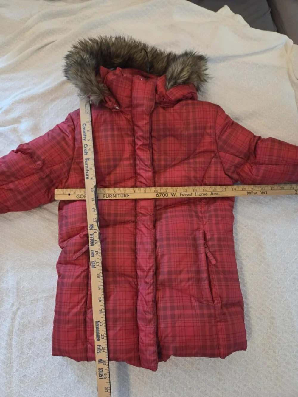 Jonathan Stone Red Plaid Winter Puffer Jacket Girls Large 14/16